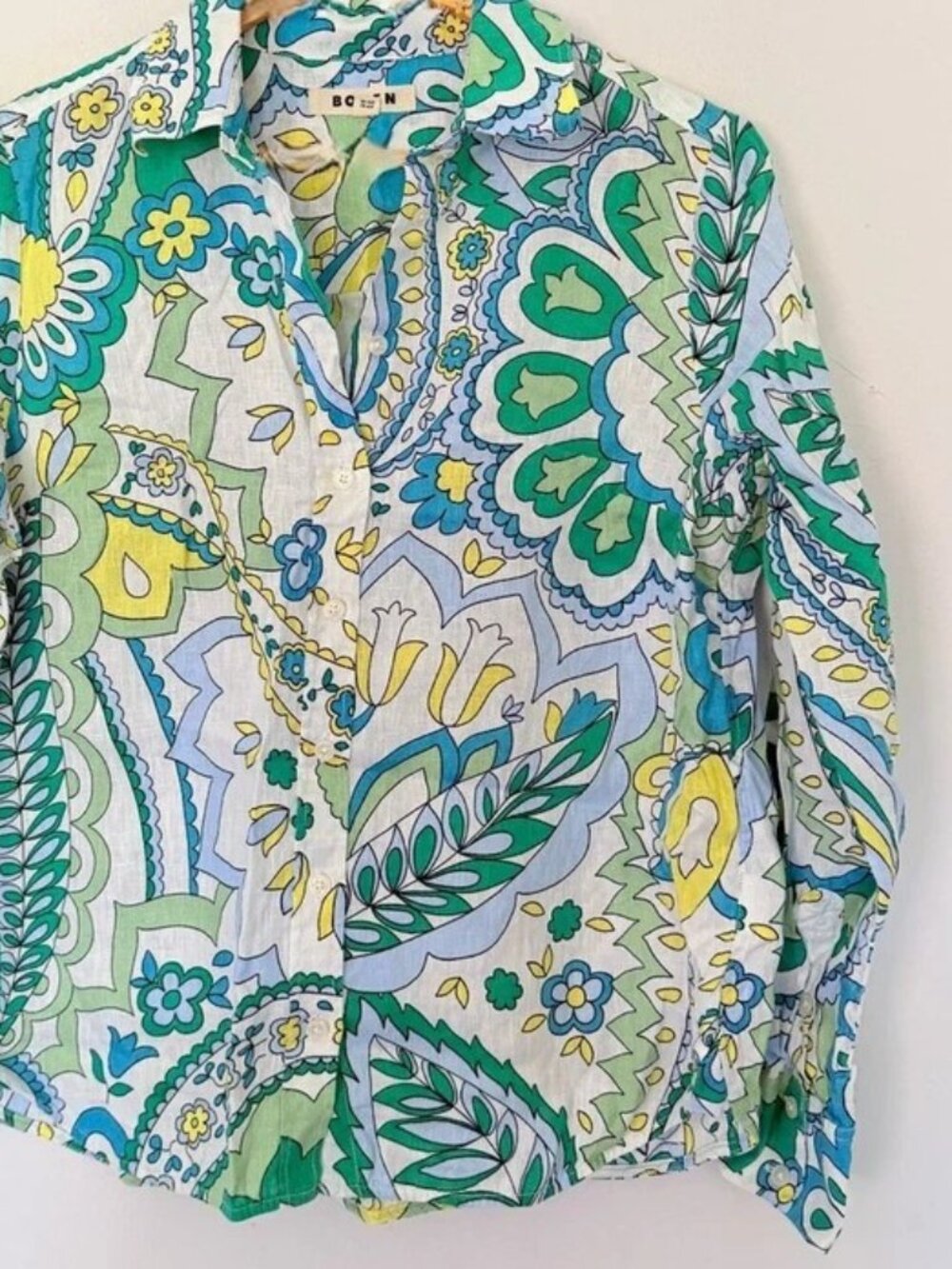 Boden Sienna Linen Shirt in Emerald Foliage Paisley Sz 4